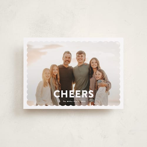 This is a snow petite holiday cards with standard by Stephanie Hawkes called joy scallop printing on recycled smooth signature in petite