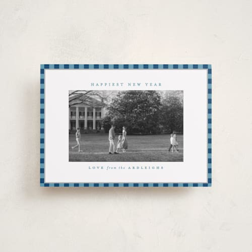 This is a navy petite holiday cards with standard by Kristie Kern called the charleston printing on recycled smooth signature in petite