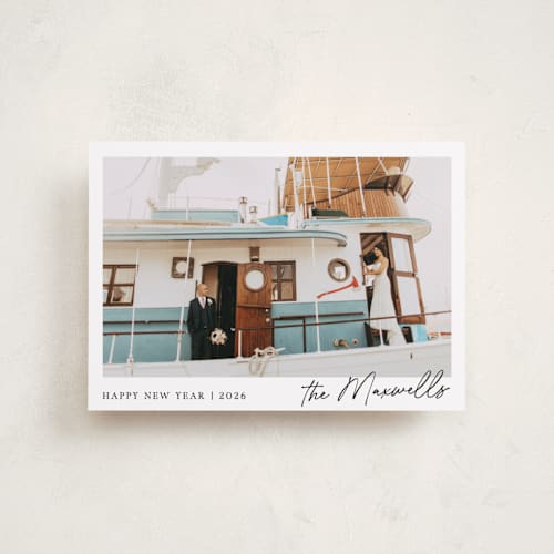 This is a snow petite holiday cards with standard by Jackie Crawford called scripted penmanship frame printing on recycled smooth signature in petite