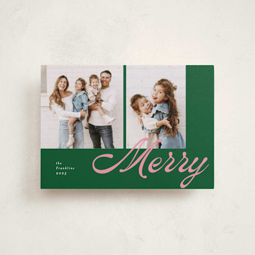 This is a evergreen petite holiday cards with standard by Catherine Culvenor called sporty merry printing on recycled smooth signature in petite