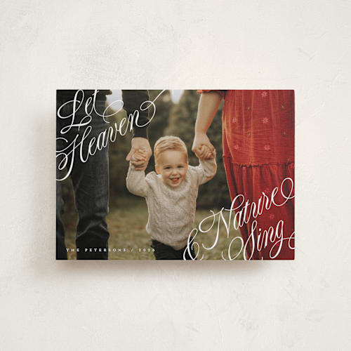 This is a snow petite holiday cards with standard by Stacy Maalouf called let heaven & nature sing printing on recycled smooth signature in petite