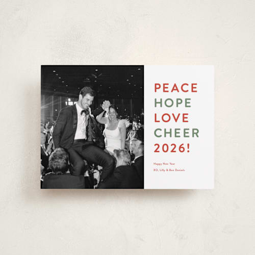 This is a tomato basil petite holiday cards with standard by Carolyn MacLaren called classic fun printing on recycled smooth signature in petite