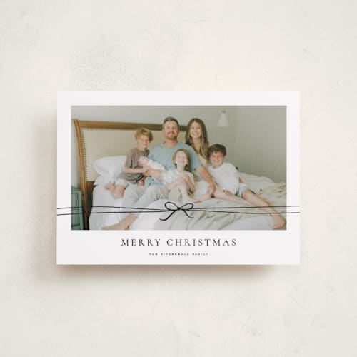 This is a coal petite holiday cards with standard by Wildfield Paper Co called delicate ribbon printing on recycled smooth signature in petite