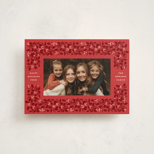 This is a holiday red petite holiday cards with standard by Olivia Kanaley Inman called bramble printing on recycled smooth signature in petite