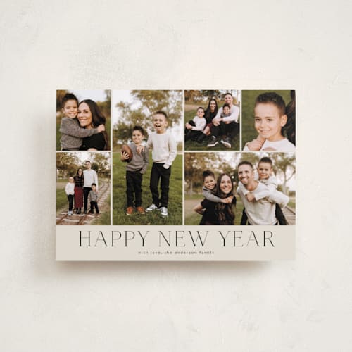 This is a coal petite holiday cards with standard by Kimberly Morgan called holiday photo grid printing on recycled smooth signature in petite