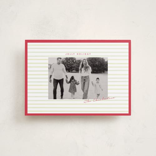 This is a holly petite holiday cards with standard by Poised Avenue called framed in stripes printing on recycled smooth signature in petite