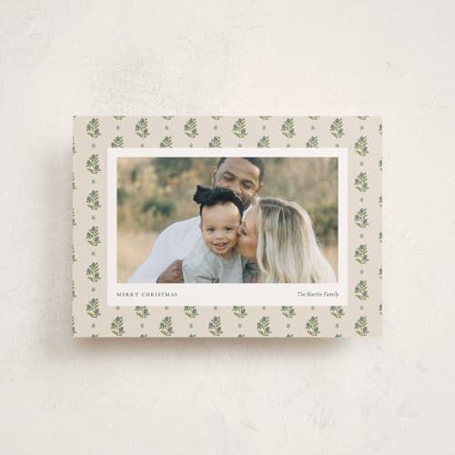 This is a evergreen berry petite holiday cards with standard by Chelsea Petaja called block print holiday printing on recycled smooth signature in petite