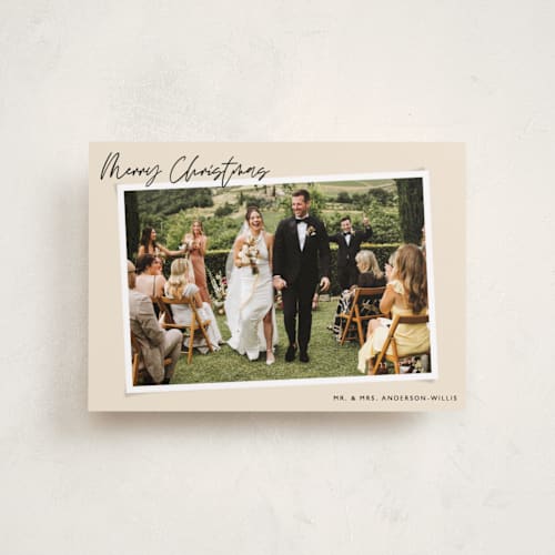 This is a latte petite holiday cards with standard by Alicia Schultz called dated snapshot printing on recycled smooth signature in petite