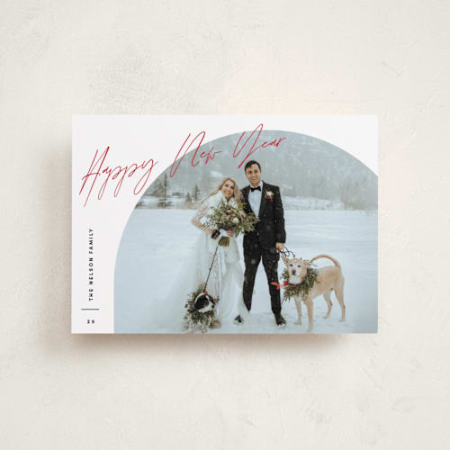 This is a cherry petite holiday cards with standard by Pixel and Hank called arc over printing on recycled smooth signature in petite