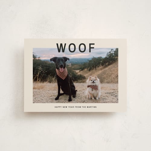 This is a cream petite holiday cards with standard by Ani Somi called big bold type printing on recycled smooth signature in petite