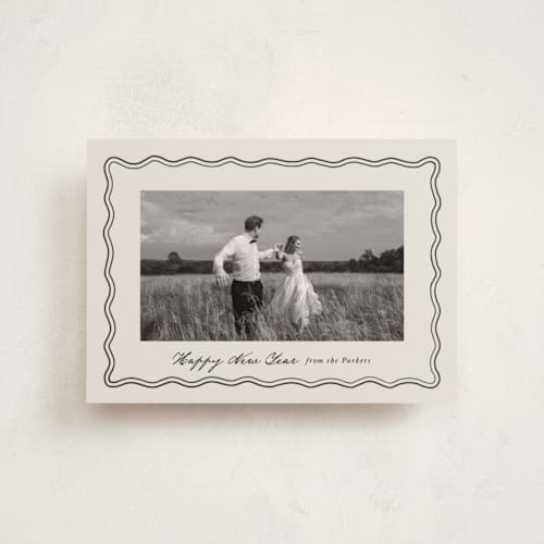 This is a eggnog petite holiday cards with standard by Brianne Larsen called wavy vintage printing on recycled smooth signature in petite