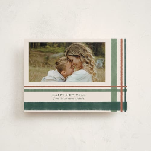 This is a pine petite holiday cards with standard by Kacey Kendrick Wagner called deconstructed plaid printing on recycled smooth signature in petite