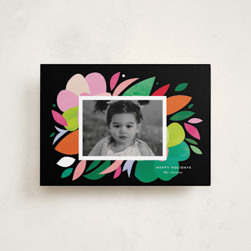 This is a midnight petite holiday cards with standard by Lori Wemple called flora printing on recycled smooth signature in petite