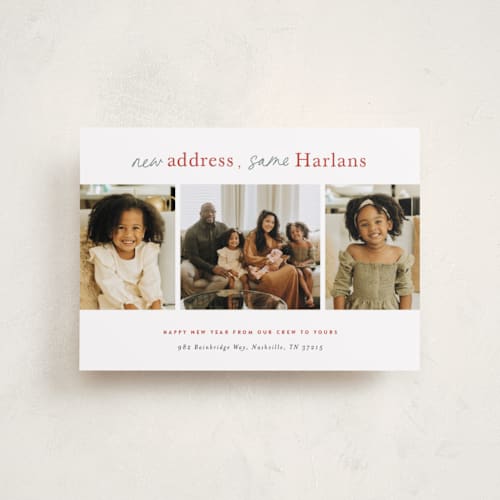 This is a festoon petite holiday cards with standard by Sara Hicks Malone called new address printing on recycled smooth signature in petite