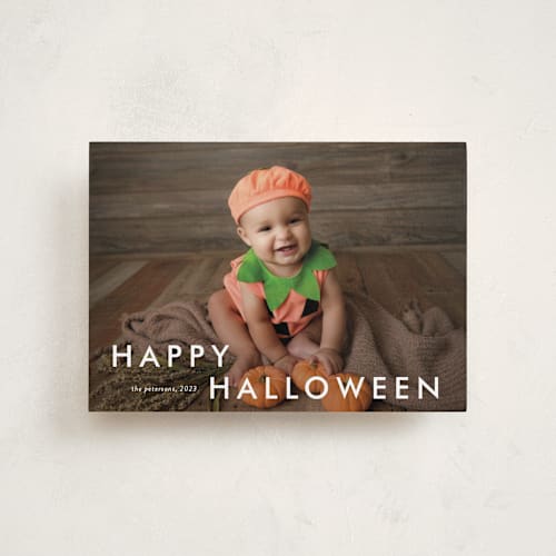 This is a cotton halloween party invitations cards with standard by Stacey Meacham called happy moments printing on recycled smooth signature in petite