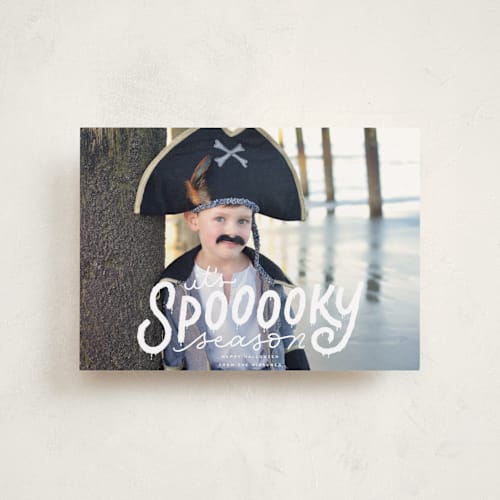 This is a ghostly halloween party invitations cards with standard by Ashley DeMeyere called spooooky season printing on recycled smooth signature in petite