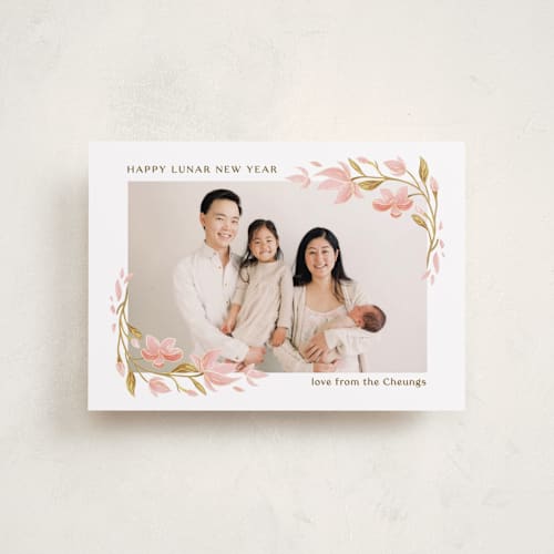 This is a blossom chinese new year cards with standard by curiouszhi called spring magnolia frame printing on recycled smooth signature in petite