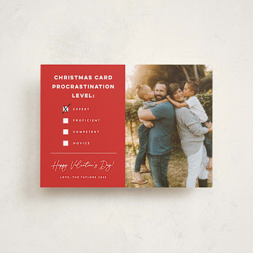 This is a poinsettia valentines day with standard by Erica Krystek called procrastination expert printing on recycled smooth signature in petite