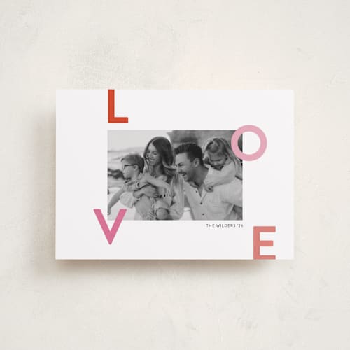 This is a berry valentines day with standard by Morgan Kendall called scattered printing on recycled smooth signature in petite