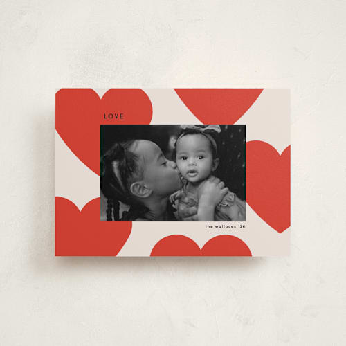 This is a cherry valentines day with standard by Morgan Kendall called floating hearts printing on recycled smooth signature in petite