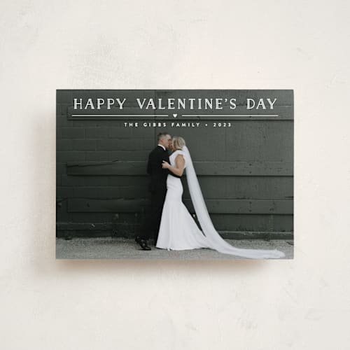 This is a snowfall valentines day with standard by Carolyn MacLaren called height of happiness printing on recycled smooth signature in petite