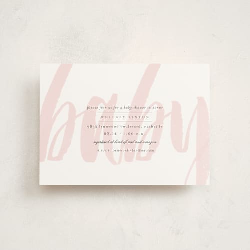 This is a blush baby shower postcards with standard by Sara Hicks Malone called whisper printing on signature in postcard