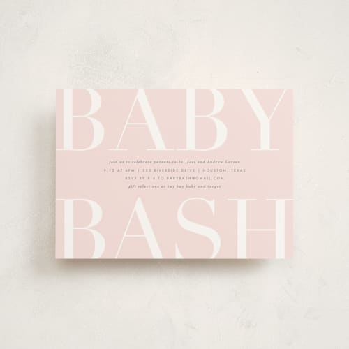 This is a blush baby shower postcards with standard by Lauren Chism called big bash printing on signature in postcard