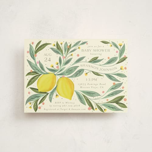 This is a citrus baby shower postcards with standard by Joanna Griffin called main squeeze printing on signature in postcard