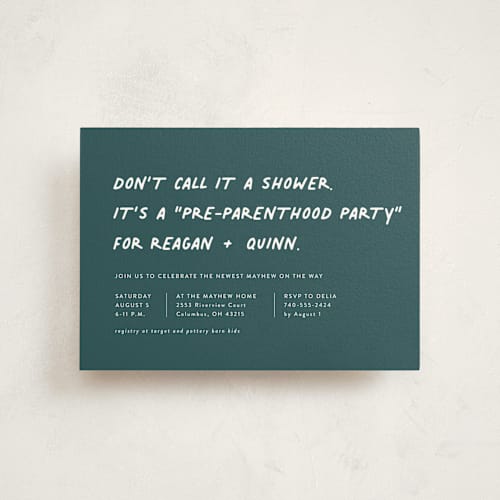 This is a jungle baby shower postcards with standard by Lea Delaveris called not a shower printing on signature in postcard