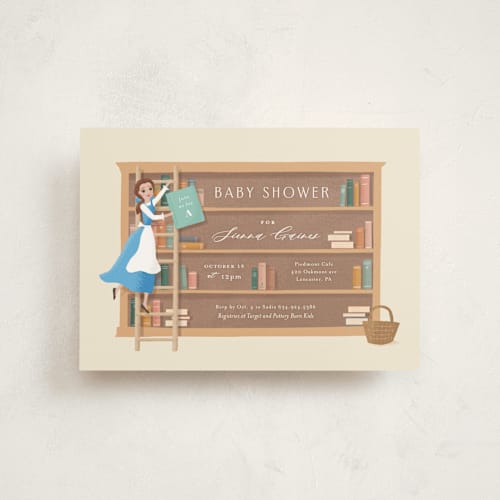 This is a hicory baby shower postcards with standard by Jennifer Wick called disney's belle's books printing on signature in postcard