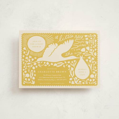 This is a sunshine baby shower postcards with standard by Sierra Lee called sunshine printing on signature in postcard