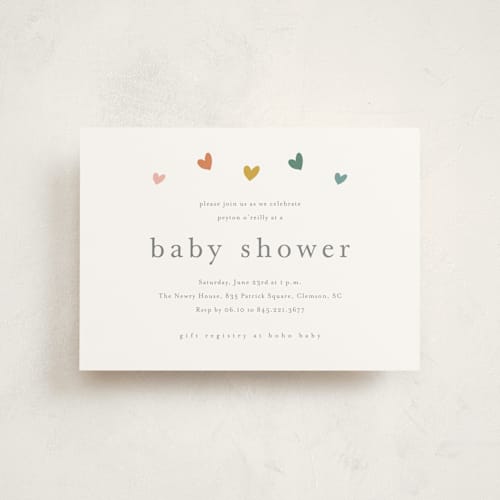 This is a hearts rainbow baby shower postcards with standard by Stacey Meacham called tiny hearts printing on signature in postcard
