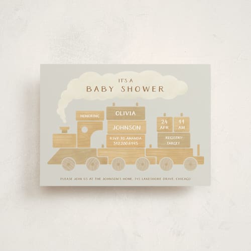This is a slate baby shower postcards with standard by Adelyn T. called choo choo train printing on signature in postcard