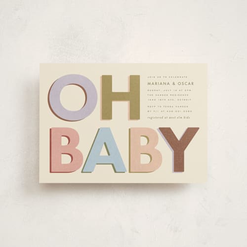 This is a muted baby shower postcards with standard by Ellen Schlegelmilch called block letters printing on signature in postcard