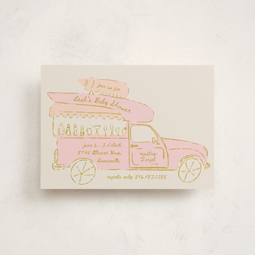 This is a blush baby shower postcards with standard by Gwen Bedat called milk truck printing on signature in postcard