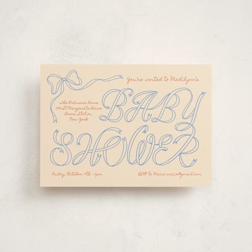 This is a citrus sky baby shower postcards with standard by Zove Ahhh called ribbon of joy printing on signature in postcard