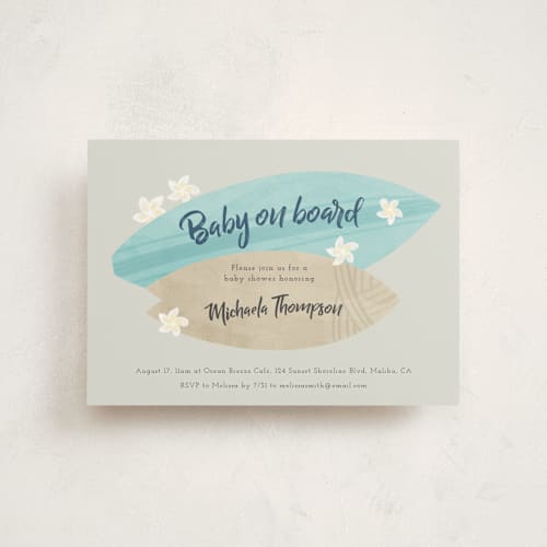 This is a pebble baby shower postcards with standard by Adelyn T. called surf baby printing on signature in postcard