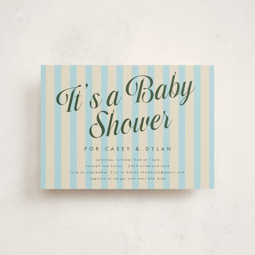This is a cream soda baby shower postcards with standard by Morgan Kendall called soda shoppe printing on signature in postcard