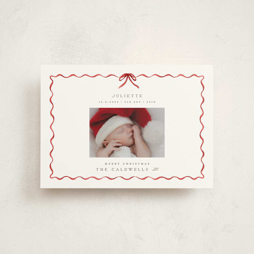 This is a crimson babys first christmas with standard by Grae called lovely holiday printing on signature in postcard