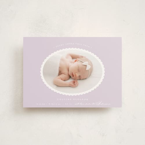 This is a lilac babys first christmas with standard by Emily Betts called scallop frame printing on signature in postcard