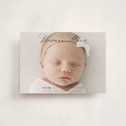 This is a noir petite birth announcements with standard by Ashlee Townsend called enchanted love printing on signature in petite