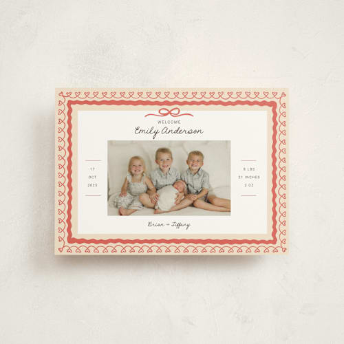 This is a latte petite birth announcements with standard by Kartika Paramita called vintage love bow printing on signature in petite