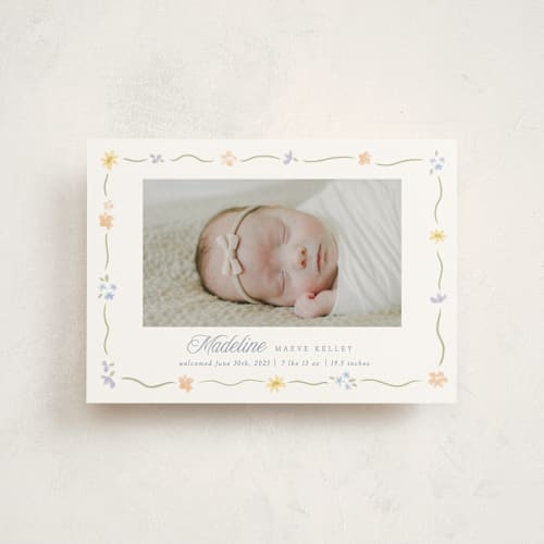 This is a bouquet petite birth announcements with standard by Robert and Stella called petite garden printing on signature in petite