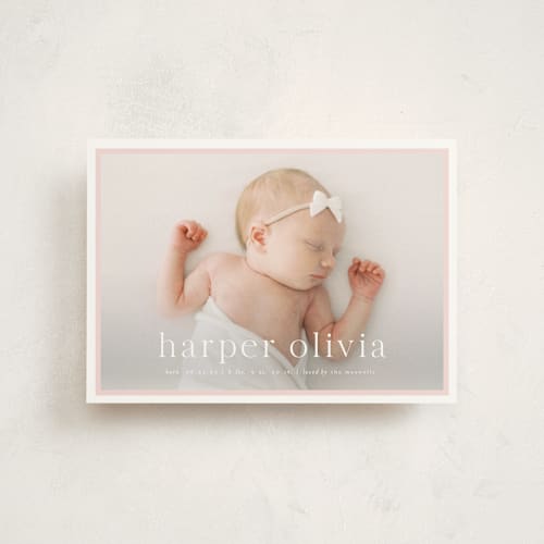 This is a rose petite birth announcements with standard by Alexandra Cohn called portraiture printing on signature in petite