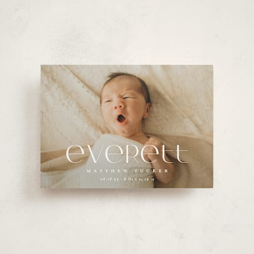 This is a linen petite birth announcements with standard by Erica Krystek called modern name printing on signature in petite
