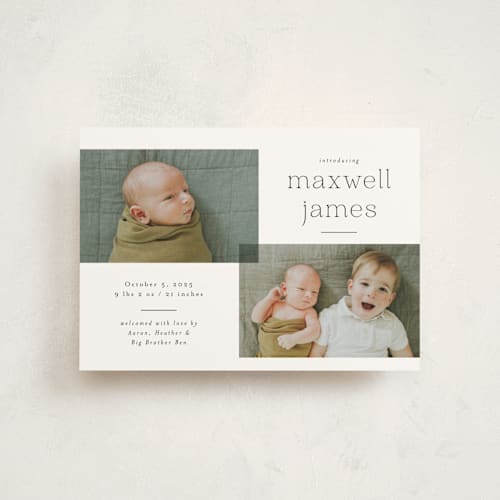 This is a galaxy petite birth announcements with standard by Emily Betts called handsome two printing on signature in petite