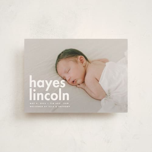 This is a cloud petite birth announcements with standard by Ellen Schlegelmilch called hayes printing on signature in petite