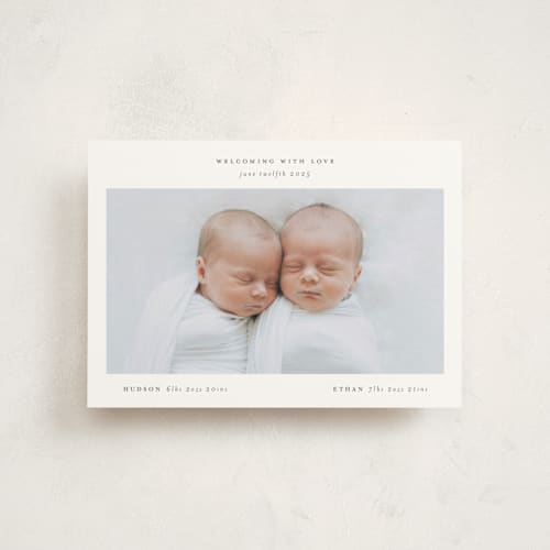 This is a cloud petite birth announcements with standard by Lori Wemple called twin printing on signature in petite