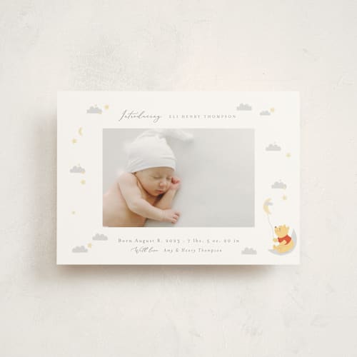 This is a cotton petite birth announcements with standard by Angela Thompson called disney's winnie the pooh night sky printing on signature in petite