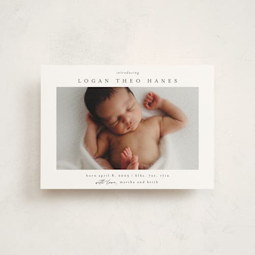 This is a sugar petite birth announcements with standard by Chris Griffith called frame of happiness printing on signature in petite